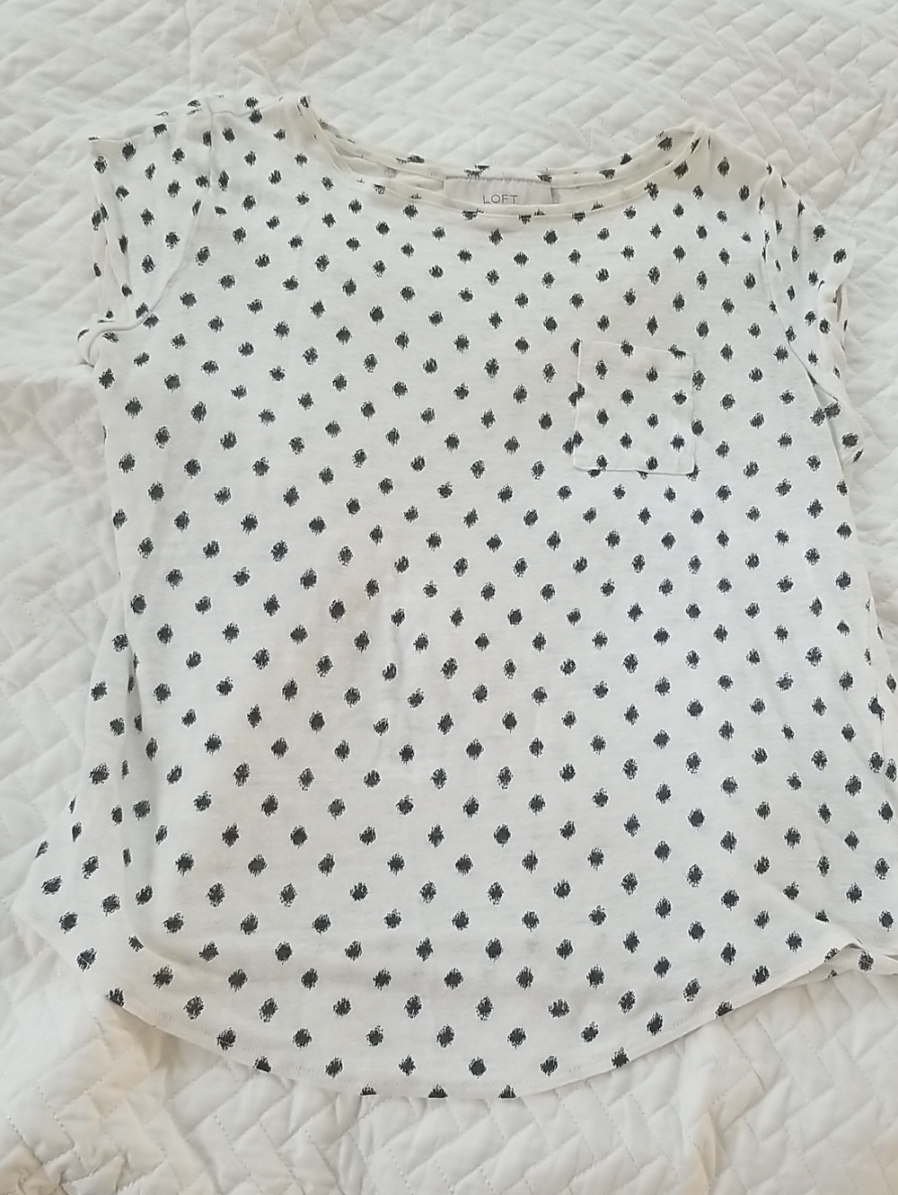 LOFT White Short Sleeve Dot Pocket Tee